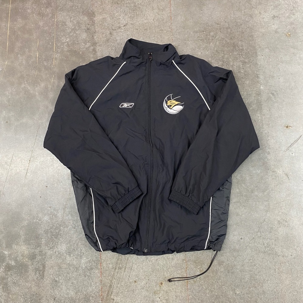 Vintage Reebok Black Full Zip Windbreaker Jacket Bow Valley High team logo Sz L‎